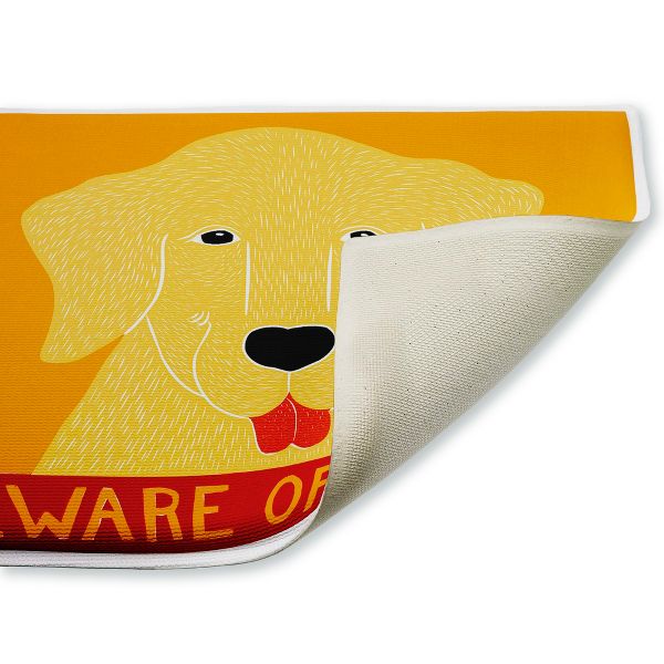 Beware Of Dog Greeting Printed Plush Bathroom Floor Mat, 30" x 18", Made in USA, Ready for Hanging, By Stephen Huneck