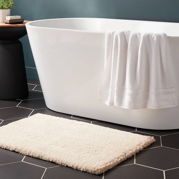 21"x34" Spa Plush Bath Rug Almond - Threshold™: Machine Washable, Tufted Polyester, Latex Backing