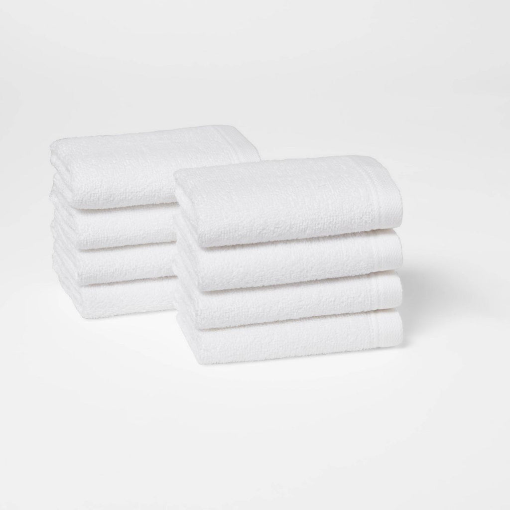 8pk Antimicrobial Washcloth Set White - Room Essentials™: Midweight Cotton Terry, Machine Washable