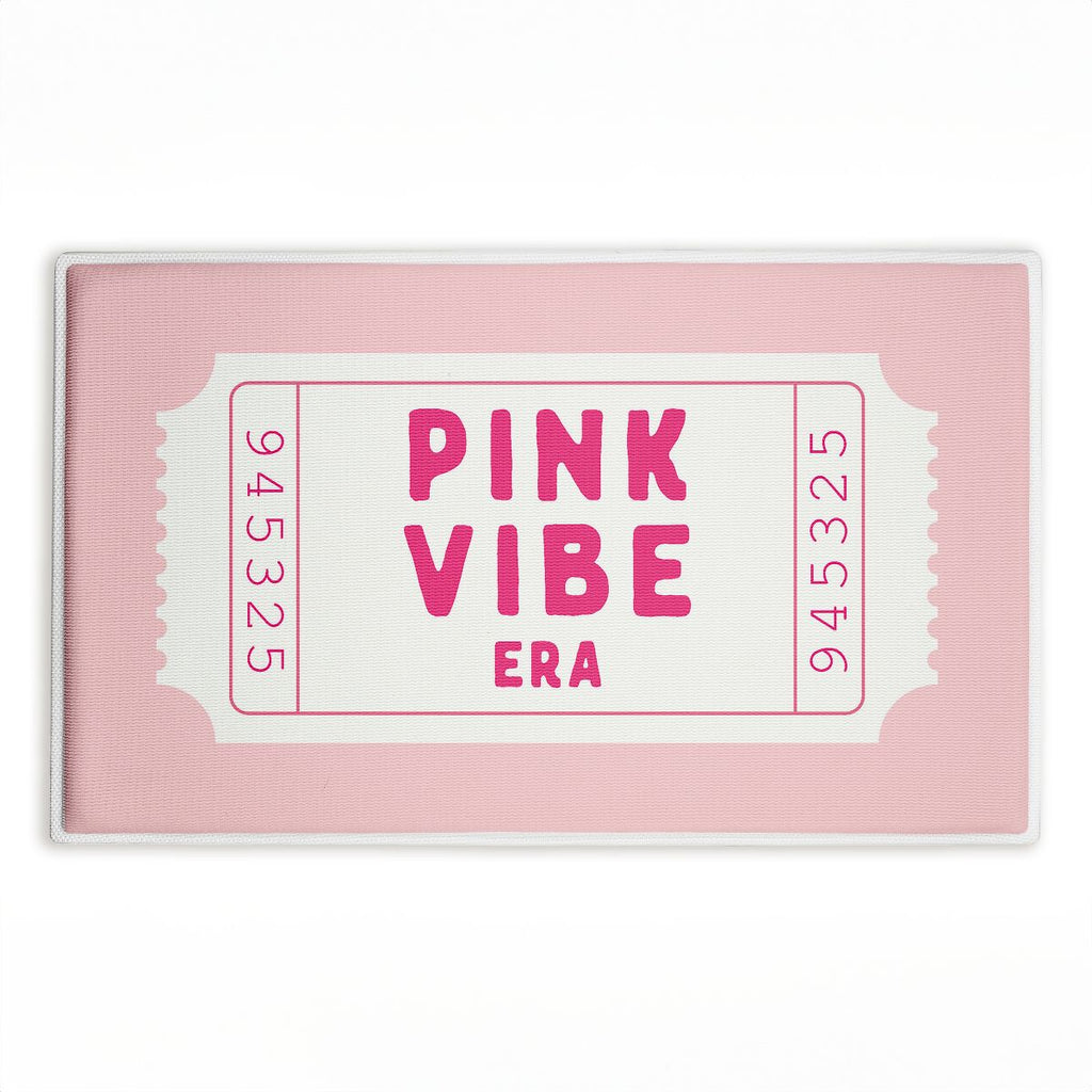 Pink Vibe Era Ticket Printed Plush Bathroom Floor Mat, 30" x 18", Made in USA, Ready for Hanging, By Lettered and Lined