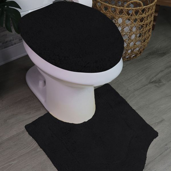 Home Weavers Waterford 100% Cotton Tufted Bath Rug Set, Soft Absorbent Non-Slip Bath Mats, Machine Washable, 2 Piece Set - 18x18, 20x20, Black