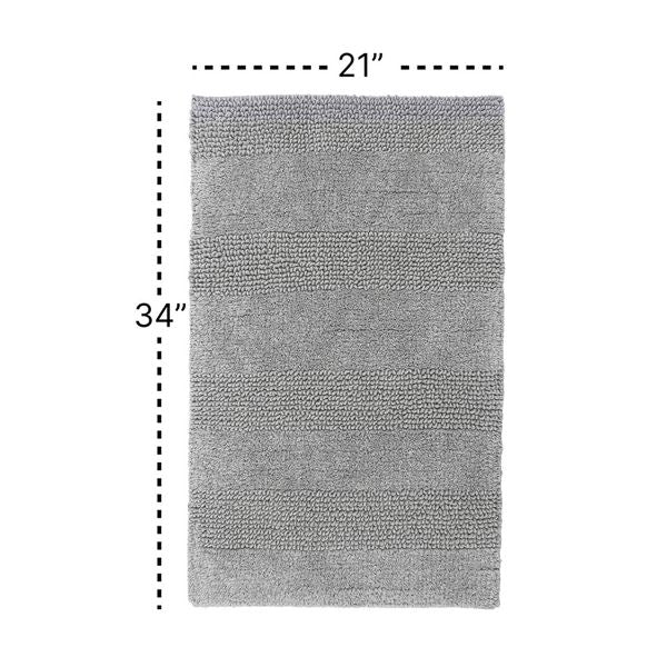 Knightsbridge Stylish And Comfortable All Season Traditional Wide Cut Design Cotton Bath Rug 21" X 34" Silver