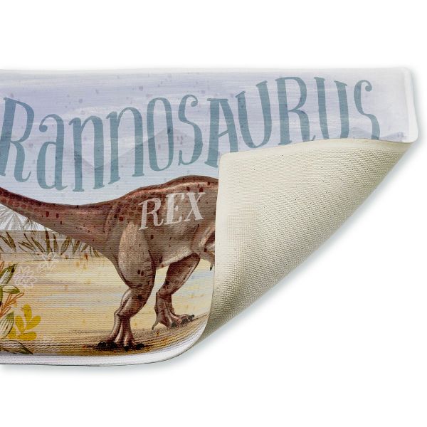 Kid's T-Rex Dinosaur Printed Plush Bathroom Floor Mat, 30" x 18", Made in USA, Ready for Hanging, By Raquel Maciel