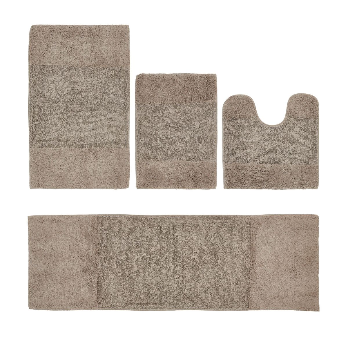Better Trends Granada 4-PC 100% Cotton Bath Rug Set with Contour Rug & Bath Runner, Non-Slip, 17" x 24", 20" x 20", 21" x 34" & 20" x 60", Beige