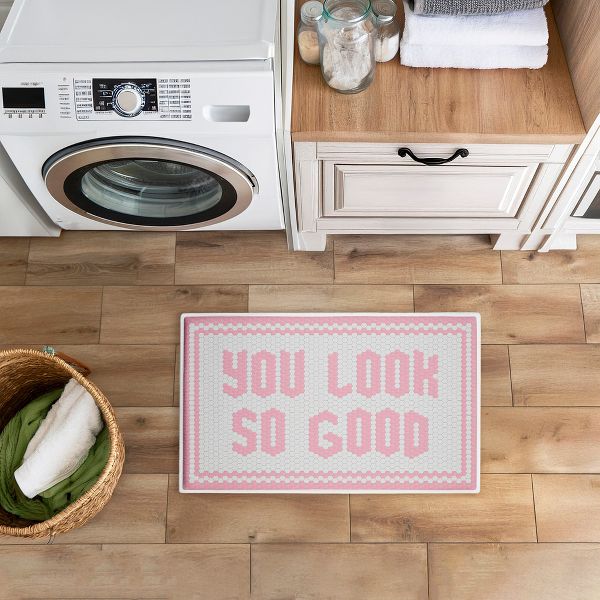 Stupell Industries Baby Pink You Look So Good Printed Plush Bath Mat and Bath Rug, Design By Lettered and Lined, Made in USA, 18"x30"