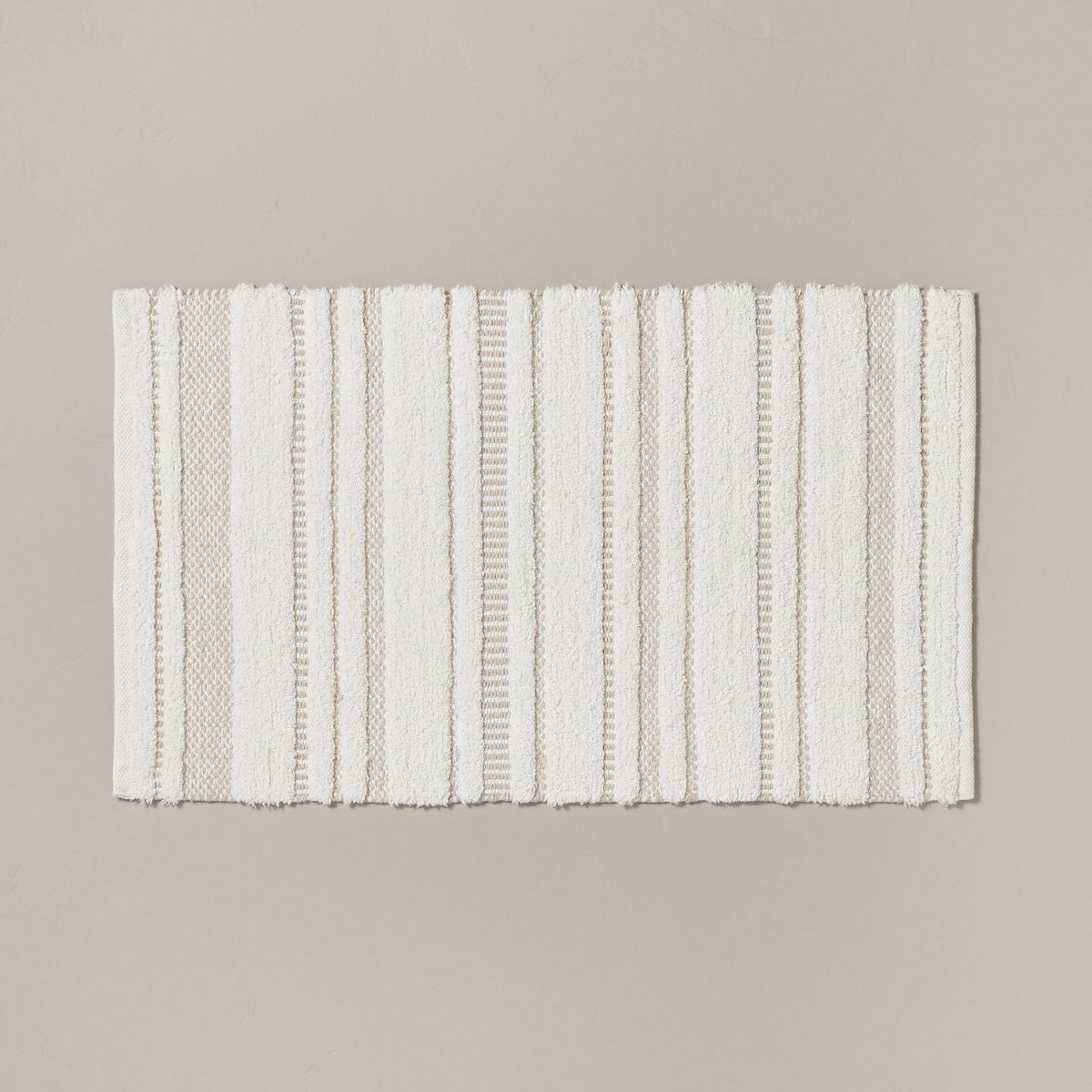 20"x32" Chunky Stripe Bath Rug Cream/Taupe - Hearth & Hand™ with Magnolia: Cotton Woven, Machine Washable, No Backing