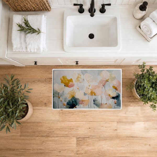 Blossom Abstracts Impression Printed Plush Bathroom Floor Mat, 30" x 18", Made in USA, Ready for Hanging, By Jacky Ngan