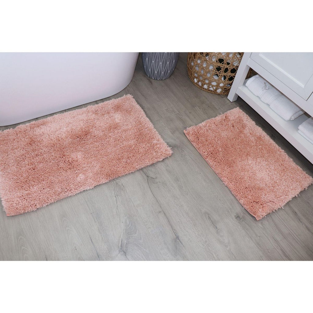 Elegance Bathroom Rugs 2 Piece Set, Plush Quick Dry Microfiber Bath Mats with Rubber Backing, Absorbent and Washable, 17x24 + 20x32, Coral