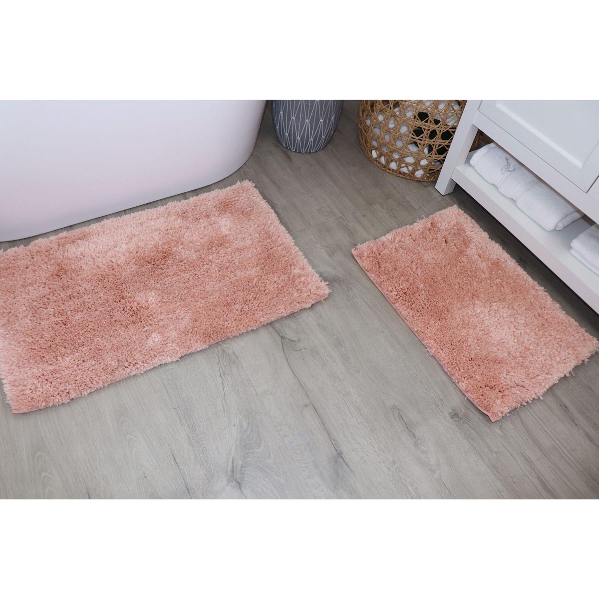 Elegance Bathroom Rugs 2 Piece Set, Plush Quick Dry Microfiber Bath Mats with Rubber Backing, Absorbent and Washable, 17x24 + 20x32, Coral