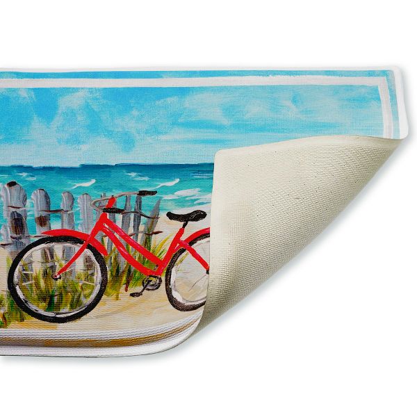Coastal Rides on Bicycle Printed Plush Bathroom Floor Mat, 30" x 18", Made in USA, Ready for Hanging, By Julie DeRice