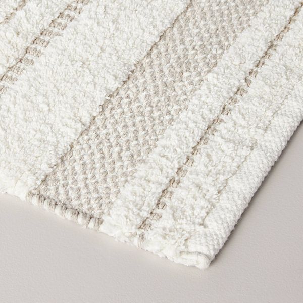 20"x32" Chunky Stripe Bath Rug Cream/Taupe - Hearth & Hand™ with Magnolia: Cotton Woven, Machine Washable, No Backing
