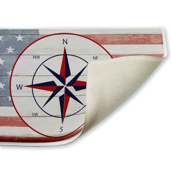 Nautical Flag with Compass Printed Plush Bathroom Floor Mat, 30" x 18", Made in USA, Ready for Hanging, By Kim Allen