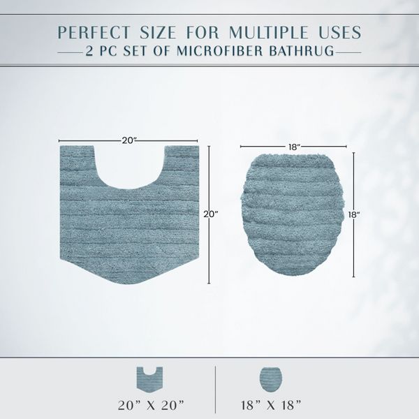 Elegance 2 Piece Bathroom Rug Set, Plush Quick-Dry Microfiber Bath Mats, Washable, Rubber Backing, 20x20 Contour, 18x18 Lid Cover, Blue