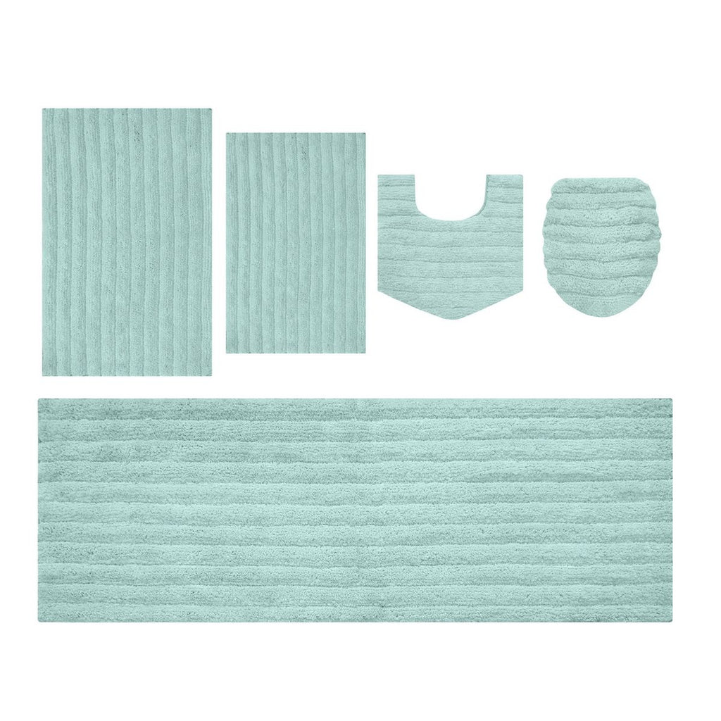 Elegance 5 Piece Bathroom Rug Set, Plush Microfiber Bath Mats, Rubber Backing, 20x20 Contour, 18x18 Lid Cover, 20x32, 24x40, 21x54, Turquoise