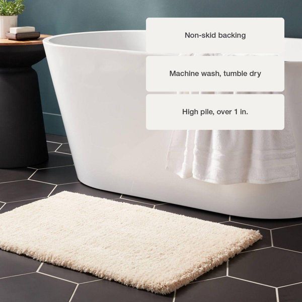 21"x34" Spa Plush Bath Rug Almond - Threshold™: Machine Washable, Tufted Polyester, Latex Backing