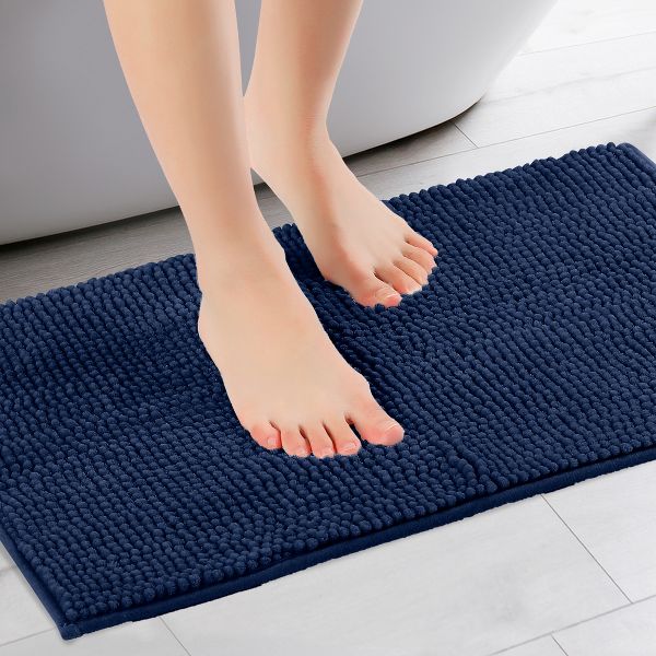 Unique Bargains Soft Plush & Fluffy Non-Slip Extra Thick Microfiber Bathroom Mat 2 Pc Black/Dark Blue 16" x 24"