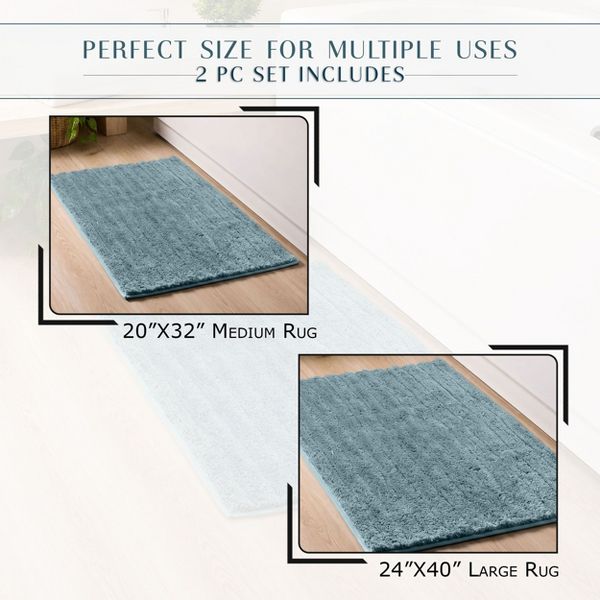 Royal 2 Piece Bathroom Rug Set, Plush Quick-Dry Microfiber Bath Mats, Absorbent, Washable, Rubber Backing, 20x32, 24x40, Blue