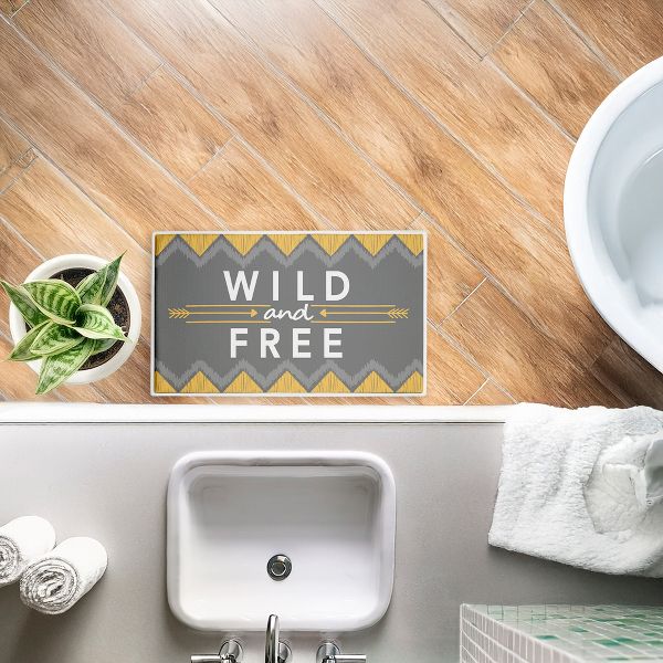 Desert Boho Wild & Free Printed Plush Bathroom Floor Mat, 30" x 18", Made in USA, Ready for Hanging, By Alison Tauber