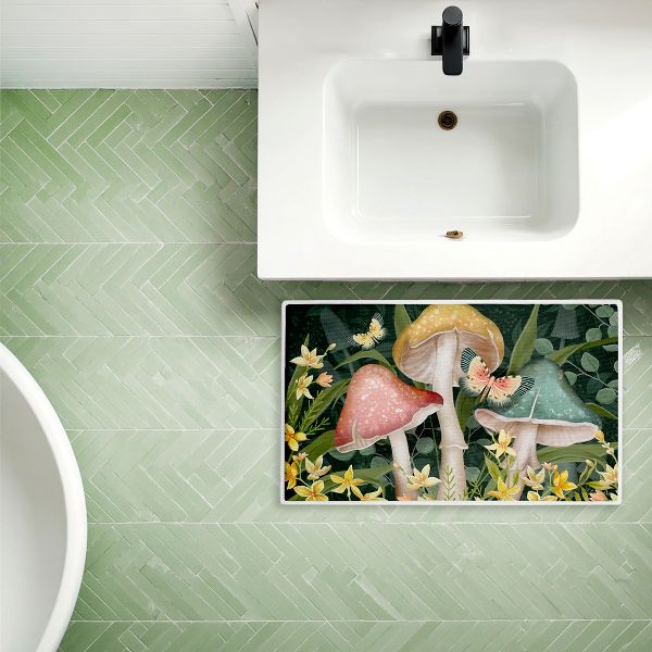 Stupell Industries Midnight Garden Mushrooms Printed Plush Bath Mat and Bath Rug, Design By Nicole Tamarin, Made in USA, 18"x30"