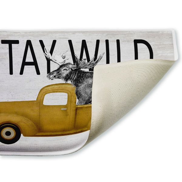 Stay Wild Moose Tailgate Printed Plush Bathroom Floor Mat, 30" x 18", Made in USA, Ready for Hanging, By Lettered and Lined