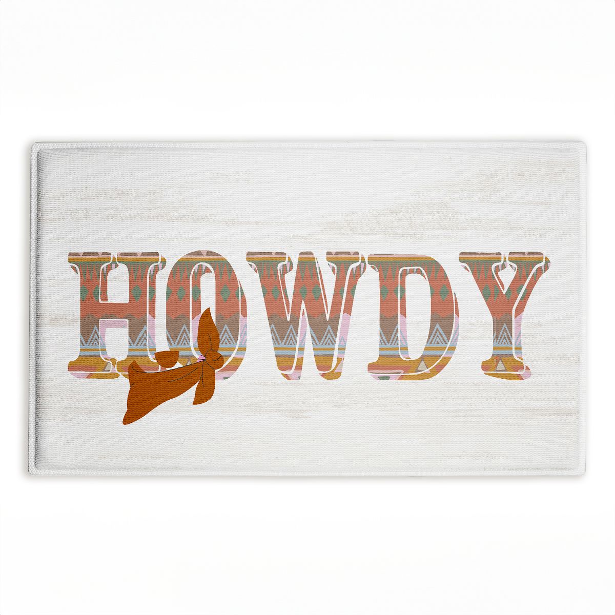 Howdy with Brown Bandana Printed Plush Bathroom Floor Mat, 30" x 18", Made in USA, Ready for Hanging, By Kim Allen