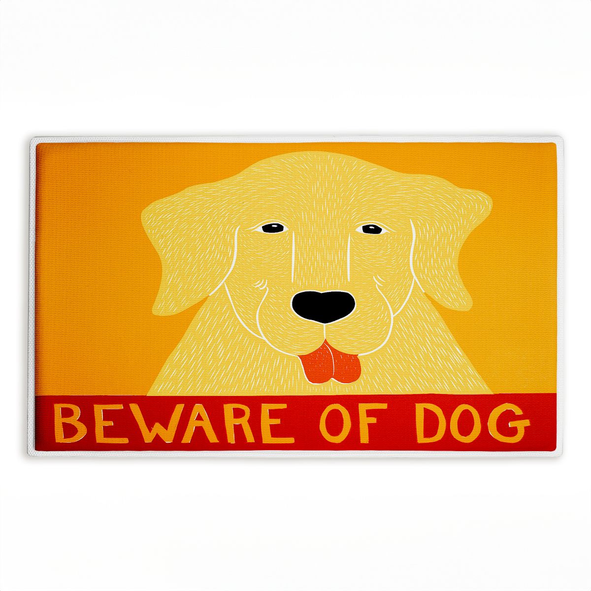 Beware Of Dog Greeting Printed Plush Bathroom Floor Mat, 30" x 18", Made in USA, Ready for Hanging, By Stephen Huneck