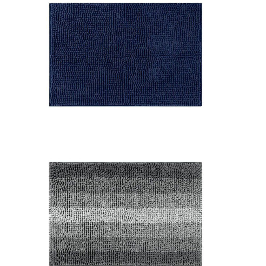 Unique Bargains Soft Plush & Fluffy Non-Slip Extra Thick Microfiber Bathroom Mat 2 Pc Black/Dark Blue 16" x 24"
