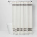 Solid Shower Curtain Cream with Black Stripe and Fringe - Threshold™