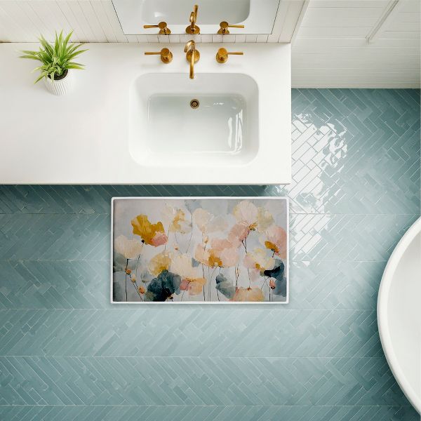 Blossom Abstracts Impression Printed Plush Bathroom Floor Mat, 30" x 18", Made in USA, Ready for Hanging, By Jacky Ngan
