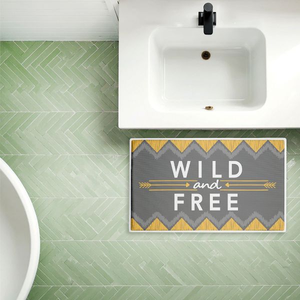 Desert Boho Wild & Free Printed Plush Bathroom Floor Mat, 30" x 18", Made in USA, Ready for Hanging, By Alison Tauber