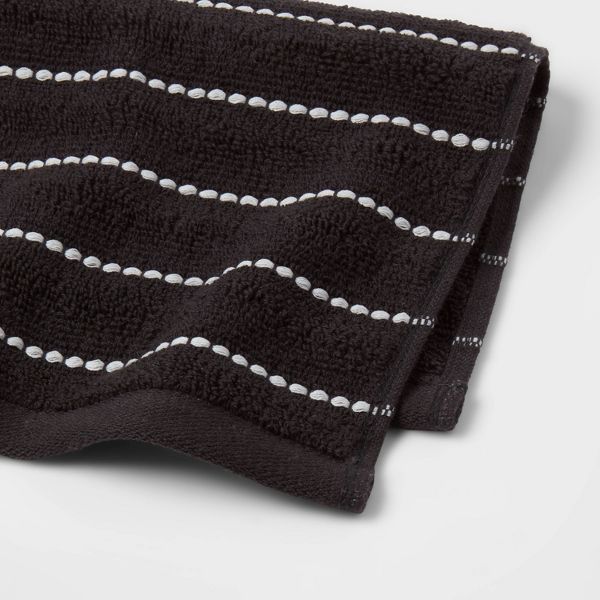 4pc Performance Plus Washcloths Black Striped - Threshold™: Heavyweight Terry, Fade-Resistant, 13"x13" Set