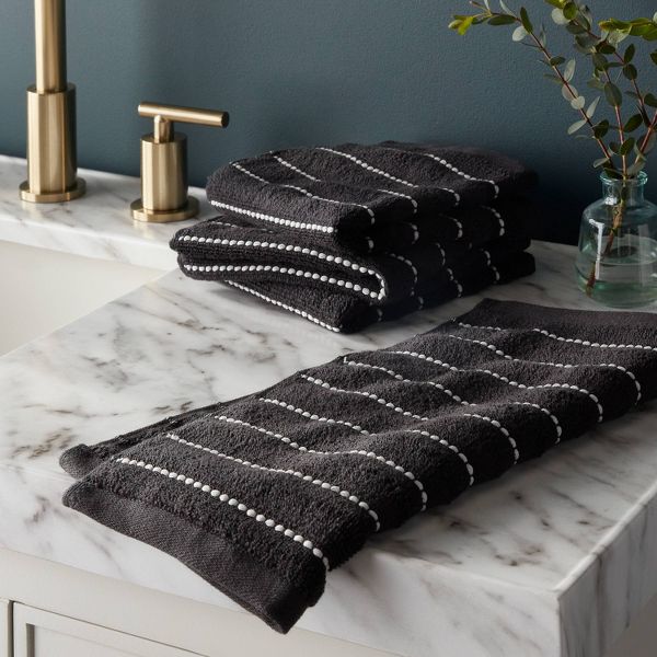 4pc Performance Plus Washcloths Black Striped - Threshold™: Heavyweight Terry, Fade-Resistant, 13"x13" Set