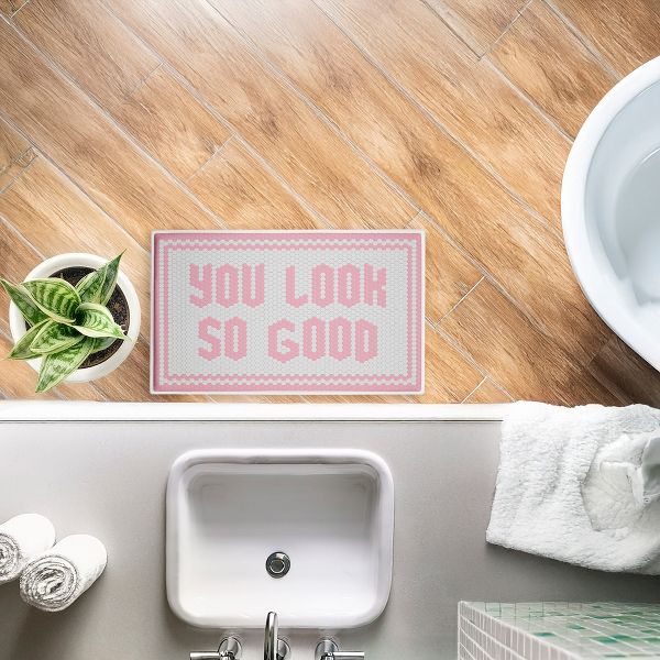 Stupell Industries Baby Pink You Look So Good Printed Plush Bath Mat and Bath Rug, Design By Lettered and Lined, Made in USA, 18"x30"
