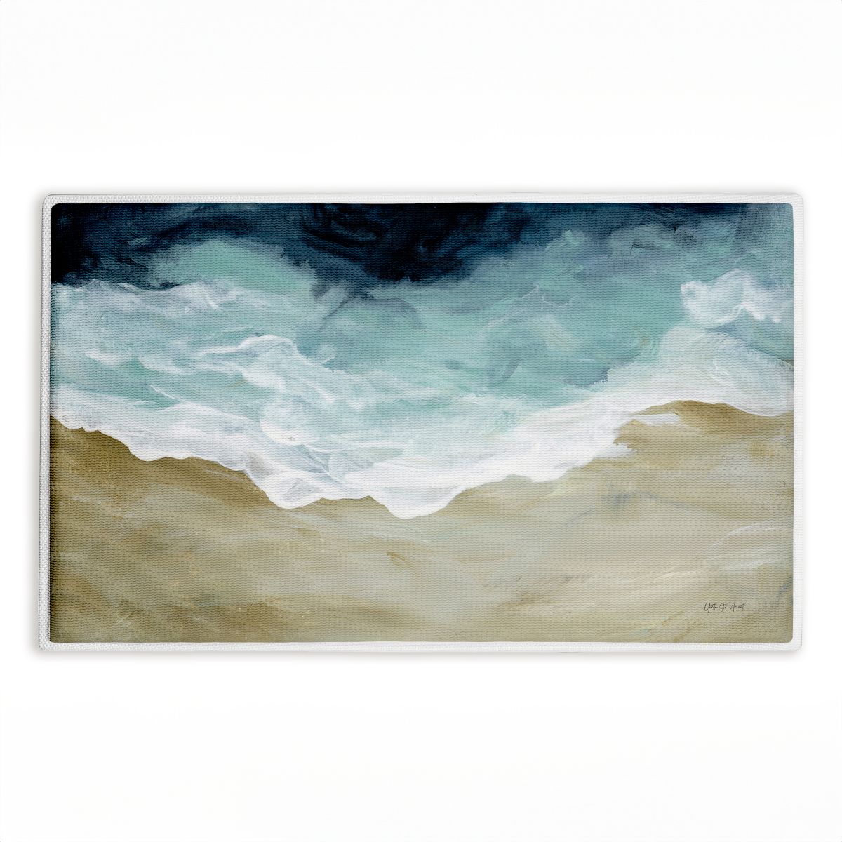 Aerial Beachscape Impression Printed Plush Bathroom Floor Mat, 30" x 18", Made in USA, Ready for Hanging, By Yvette St. Amant