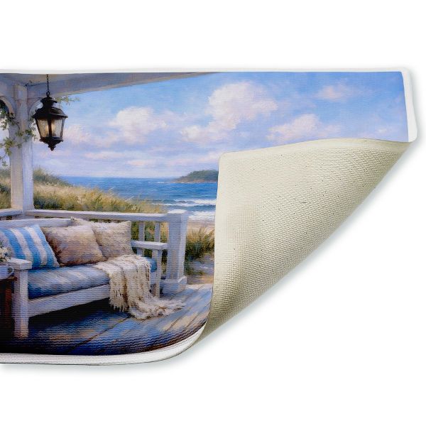 Seaside Relaxation on Patio Printed Plush Bathroom Floor Mat, 30" x 18", Made in USA, Ready for Hanging, By Tabz Jones