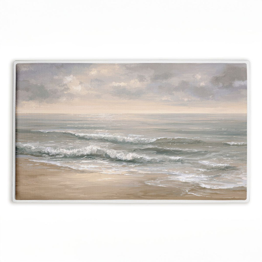 Rolling Waves Lapping Shore Printed Plush Bathroom Floor Mat, 30" x 18", Made in USA, Ready for Hanging, By Jacky Ngan