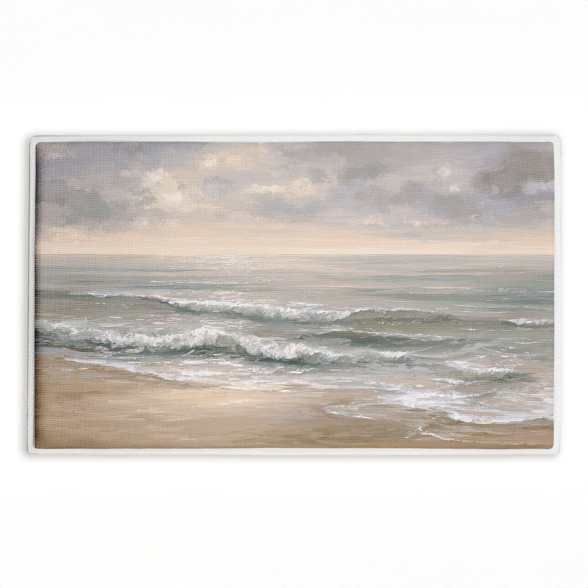 Rolling Waves Lapping Shore Printed Plush Bathroom Floor Mat, 30" x 18", Made in USA, Ready for Hanging, By Jacky Ngan