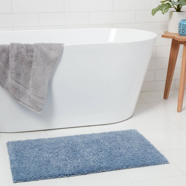 20"x34" Antimicrobial Bath Rug Aqua - Threshold™: Machine Washable, Latex Backed, Tufted Polyester