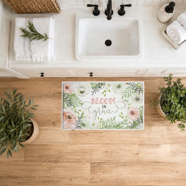 Bloom In Grace Printed Plush Bathroom Floor Mat, 30" x 18", Made in USA, Ready for Hanging, By Jennifer Pugh