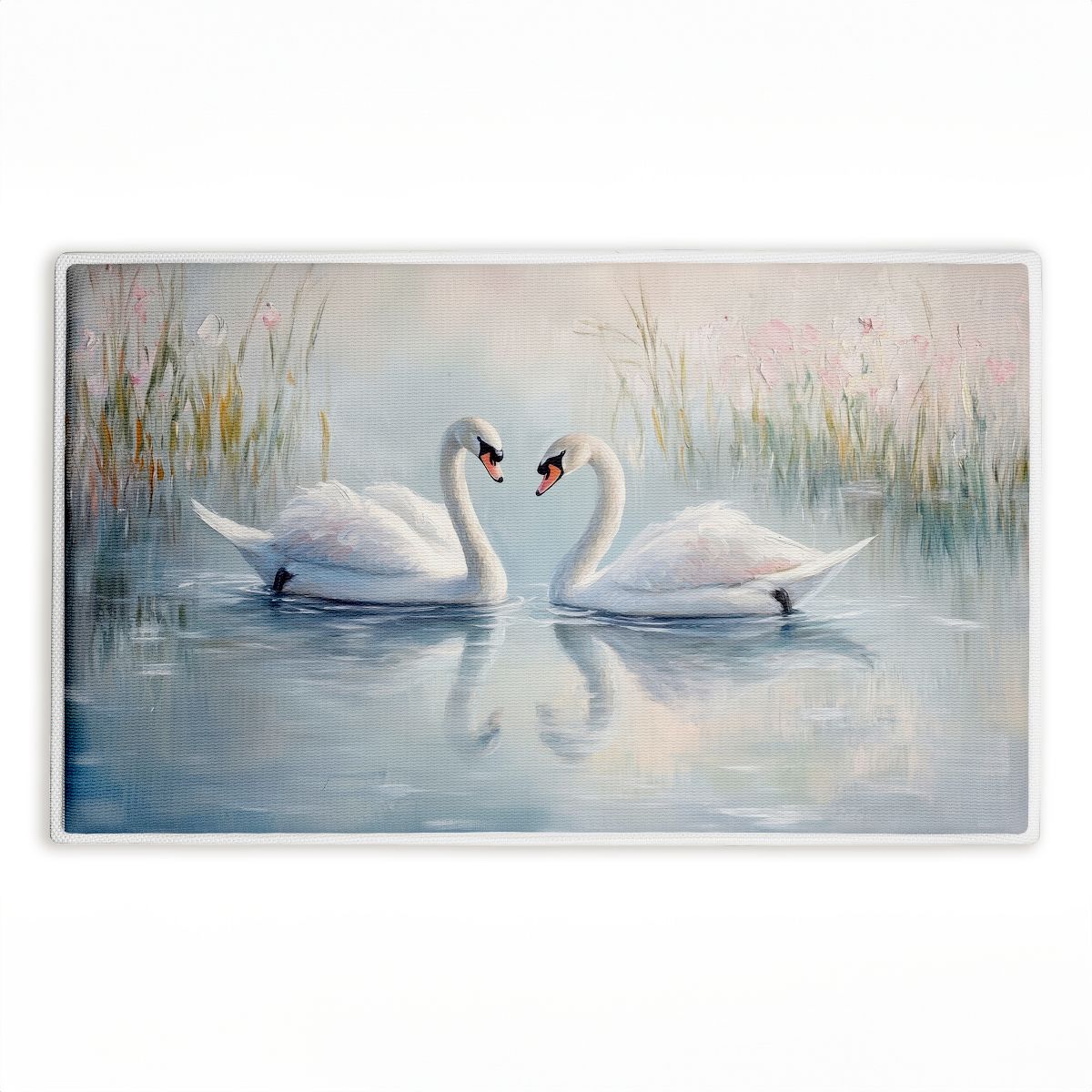 Twin Swan Reflections Printed Plush Bathroom Floor Mat, 30" x 18", Made in USA, Ready for Hanging, By Petals Prints Design