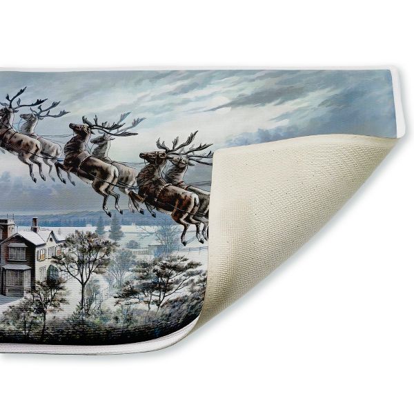 Santa Sleigh over Farmhouse Printed Plush Bathroom Floor Mat, 30" x 18", Made in USA, Ready for Hanging, By Arlington Prints
