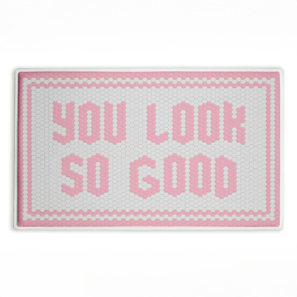 Stupell Industries Baby Pink You Look So Good Printed Plush Bath Mat and Bath Rug, Design By Lettered and Lined, Made in USA, 18"x30"