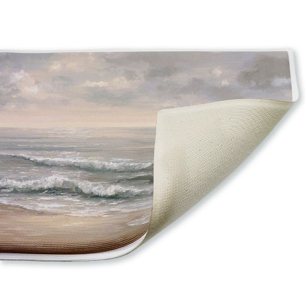 Rolling Waves Lapping Shore Printed Plush Bathroom Floor Mat, 30" x 18", Made in USA, Ready for Hanging, By Jacky Ngan