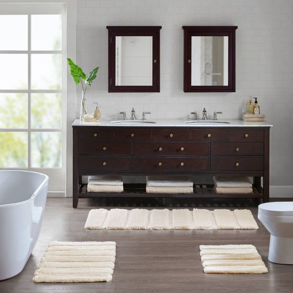 Madison Park 17"x24" Tufted Pearl Channel Solid Bath Rug Beige: Madison : Microfiber, Machine Washable, Non-Slip Backing