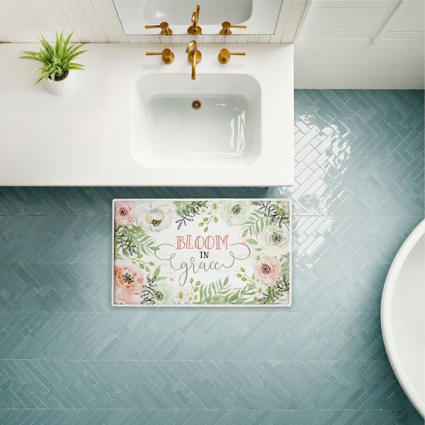 Bloom In Grace Printed Plush Bathroom Floor Mat, 30" x 18", Made in USA, Ready for Hanging, By Jennifer Pugh