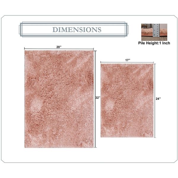 Elegance Bathroom Rugs 2 Piece Set, Plush Quick Dry Microfiber Bath Mats with Rubber Backing, Absorbent and Washable, 17x24 + 20x32, Coral