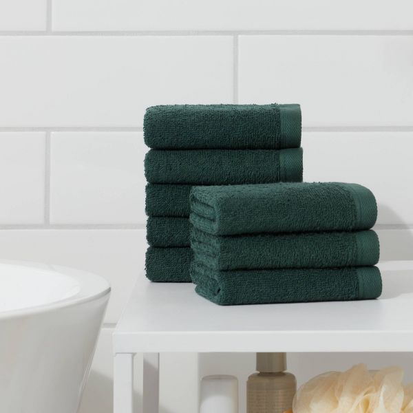 8pk Antimicrobial Washcloth Set Dark Green - Room Essentials™: Cotton Terry, Midweight, Machine Washable, Oeko-Tex Certified