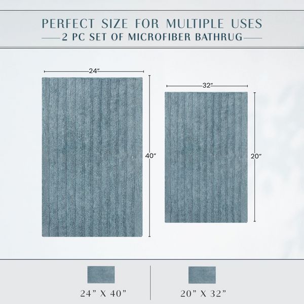 Royal 2 Piece Bathroom Rug Set, Plush Quick-Dry Microfiber Bath Mats, Absorbent, Washable, Rubber Backing, 20x32, 24x40, Blue