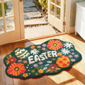 Easter Bathroom Rug, Flower and Egg Soft Tufted Absorbent Bath Mat for Easter Decor, Deep Green Area Rugs for Front Door, Living Room Bedroom, Kitchen