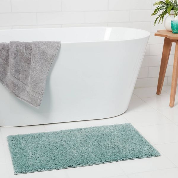 20"x34" Antimicrobial Bath Rug Aqua - Threshold™: Machine Washable, Latex Backed, Tufted Polyester